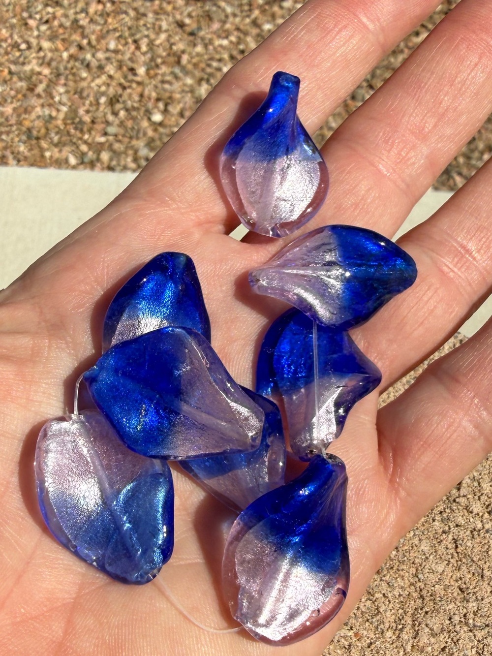 Vintage Murano Glass Beads Blue Lavender Silver Foil Twist Lot